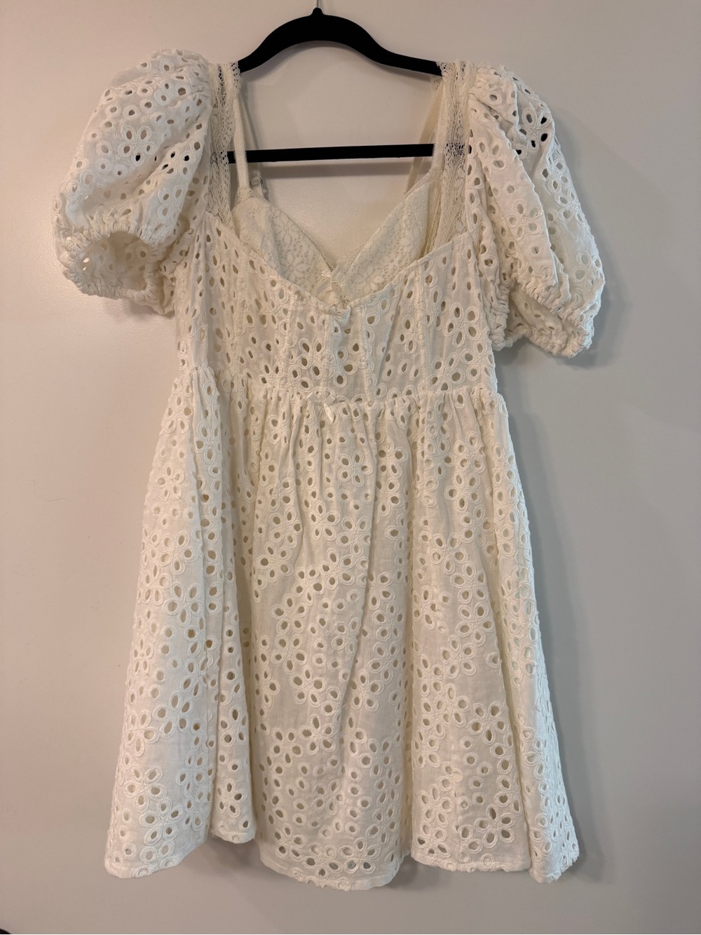 For Love & Lemons Eyelet Puff Sleeve Mini Dress in White